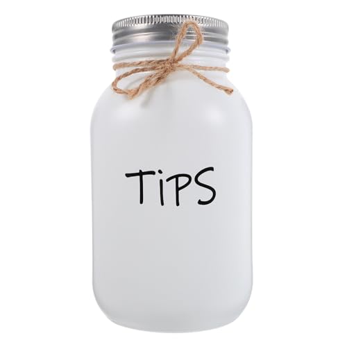 ifundom en Pot Mason Grand Pot De Banque De Pièces en Verre avec Couvercle À Fentes Pourboire Boîte D'épargne pour De Tombola 1000 ML Blanc