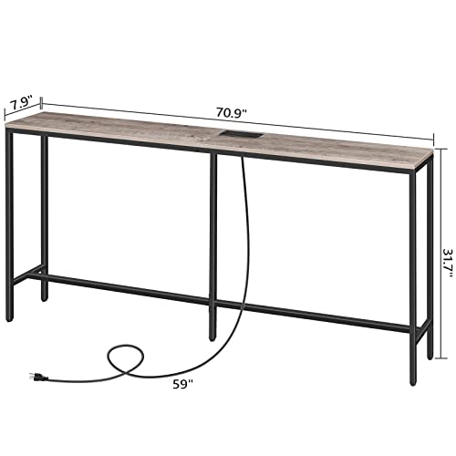 image for MAHANCRIS 70.9'' Console Table with Power Outlet, Narrow Sofa Table, I