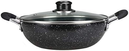 Non Stick Wok with Glass Lid Heavy Duty Non Stick Karahi Kadhai Kadai Aluminium Wok Deep Frying Cooking Saute Stir Fry Pan Wok with Lid Silicone Cover Handles (22cm)