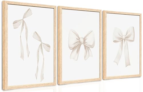 PicturePerfect Decor Bow Wall Art Set, Cream Ribbon, 16x24Inch, Wood Frame
