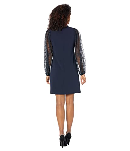 Vince Camuto Bow Neck Shift Dress With Flock Mesh Dot Sleeves Navy 8 #TOP1