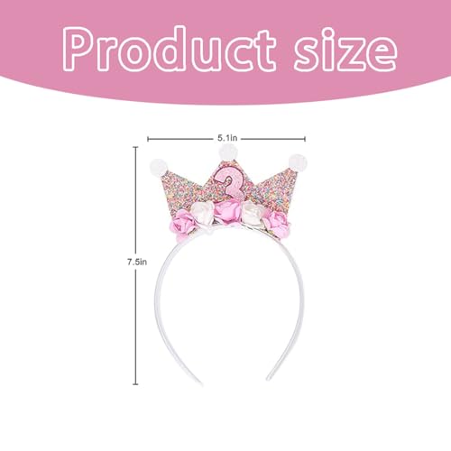 Febbya Geburtstagskrone,Krone Geburtstag Mädchen Krone Glitzer Tiara mit Rose Blumen Mädchen Geburtstag Stirnband Partyhut Rosa Kleinegeburtstag Krone für 3 Jahr Baby Kinder Geburtstag Party