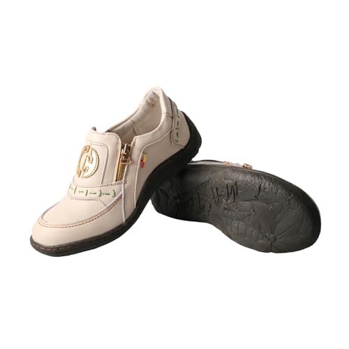 Image of TMA EYES Women's Non-Slip Leather Casual Slip On Comfort Walking Flat Shoes(White,6.5)