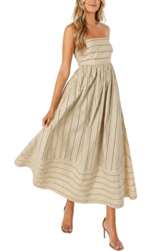 yoeasy Women's Striped Spaghetti Strap Cutout Maxi Dress Sleeveless Backless