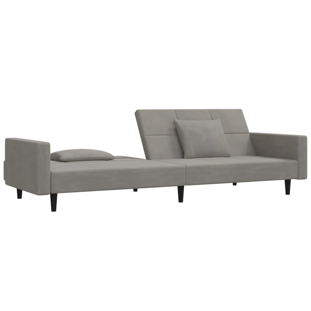 Sofá cama, 2 plazas con 2 cojines, terciopelo gris claro, cómodo sofá cama con 2 respaldos separados para asientos y cama doble