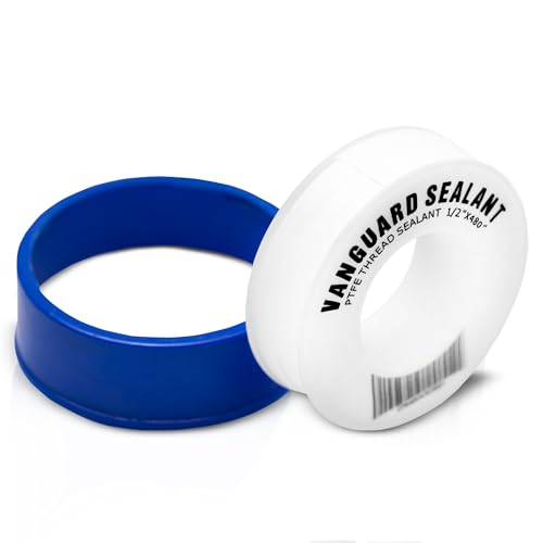 Vanguard Sealants High Density PTFE Plumbers Tape for Shower Head, Faucet, and Water line Connections - Food Safe, White, 1/2" Width, 460" Length - Thread Sealant to Stop Water leaks