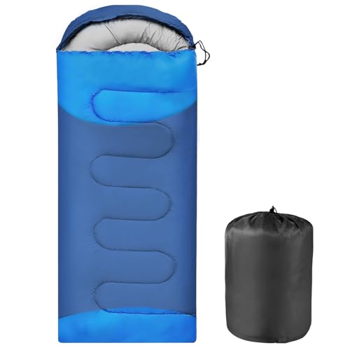 OBTANIM Sleeping Bags Portable Waterproof Camping Sleeping Bag for Adults Kids 4 Seasons Cold Weather or Warm Backpacking Hiking Travel Indoor Outdoor Use (Dark Blue and Blue)