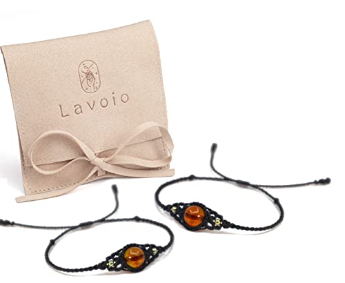 Lavoio Evil Eye Bracelets 10mm amber tiger eye Bracelets Adjustable Amulet for Women Men Little Boys & Girls (2pcs Amber Eye Bracelet) - Image 6