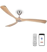 Plafondventilator met houten bladen zonder verlichting, inclusief Afstandsbediening (6 snelheden), IP44 ...