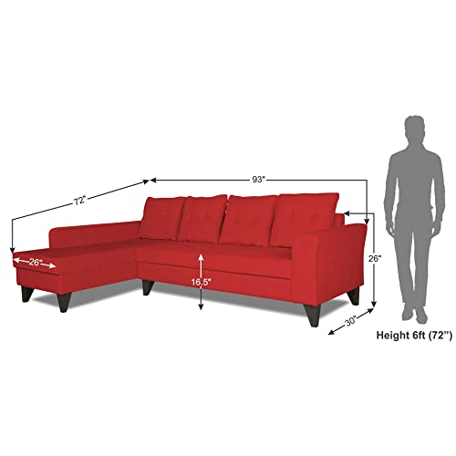 Image of Adorn India Maddox Tufted L Shape 6 Seater Sofa Set LHS (Red) (3 Year Warranty)