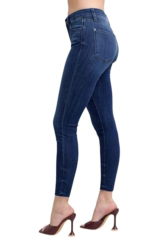 Judy Blue Women's Mid-Rise Dark Wash Raw Hem Skinny Jeans2