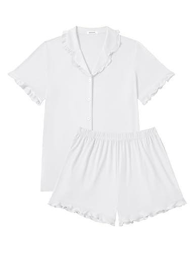Ekouaer Womens White Pajama Sets Cute Pjs Button Down Lounge Set Bridesmaid Pajamas for Wedding L