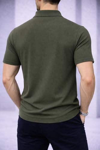 Image of Mack Jonney Men Ribbed Polo T-Shirt | Regular Fit | Half Sleeve | Zip Collar Casual T-Shirt-MJ-94