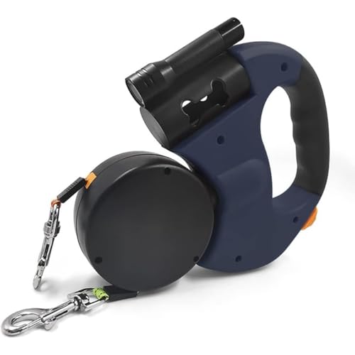 Eyawe リード 自動巻き 自動巻き込み 噛みつき防止 LEDライト ストラップ 排泄バッグ 360度回転 ロック式 全長3m 全犬種対応 犬 散歩用品 しつけ用品 持ち運び簡単 多頭飼い (ブルー)