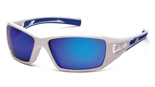 Pyramex Safety Velar Safety Glasses, White-Blue Frame/Ice Blue Mirror Lens Medium