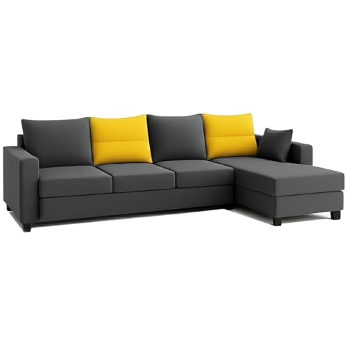 Image of CASASTYLE Texon 5 Seater Fabric RHS L Shape Sofa Set (Yellow-Dark Grey) Velvet Finish Comfortable Sectional Sofa Set