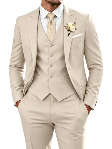 Image of WOMS Men's 3 Piece Suit Slim Fit,Mens Wedding Suit Groom Prom Tuxedo