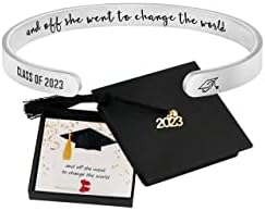 JoycuFF Graduation Gifts for Women Graduate Senior College Class of 2023 Jewelry Cuff Bangle Bracelets for Classmate Girls Friends Saying And Off She Went to Change the World