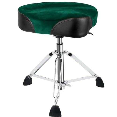 AKLOT Saddle Drum Throne, Hydraulic Drum Throne, Heavy Duty Drum Seat, Height Adjustable Suede Drum Chair, Motorcycle Style Drum Stool for Adults Drummers Dark Green