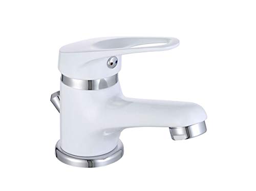 Waschtischarmatur ATHEN Einhebelmischer Badarmatur mit Ablaufgarnitur ideal für kleine Waschbecken chrom/weiß