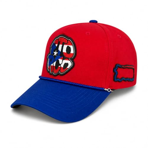 JERGHATS Puerto Rico Snapback Hat 787 Boricua Baseball Cap with Flag & Island Map Design (Red/Blue)