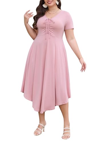 Image of Keluummi Plus Size Maxi Dress for Women V-Neck Short Sleeve with Pockets