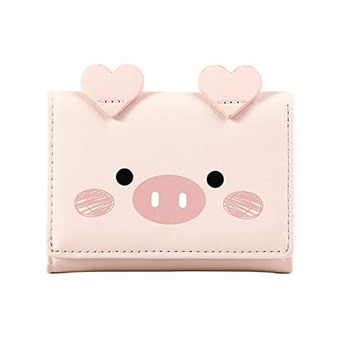 AODEZI Women Girls Wallet Cute Pig Pattern Tri-Fold Wallet PU Leather Purse Slim Small Wallet Cartoon Trifold Card Holder Bag (Pink) Cover