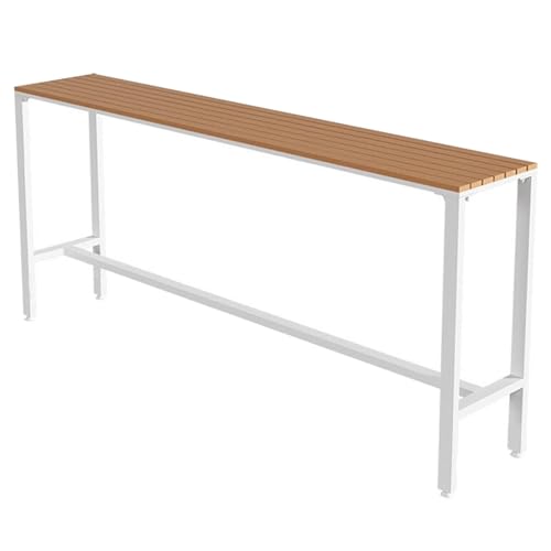 Mesa de Bar Rectangular para Exterior con Tablero de Listones de HDPE, Mesa Alta de Madera con Estructura de Acero para Patio, Balcón, Interior y Bar en Casa(White,120x40x105cm/47x16x41in)