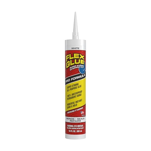 Flex Glue, Super Strong, Rubberized Waterproof Adhesive, Works Underwater, Use on Pools, Showers, Outdoors, Concrete, Brick, Pavers, UV Resistant, 10 oz Cartridge, White, 1-Pack