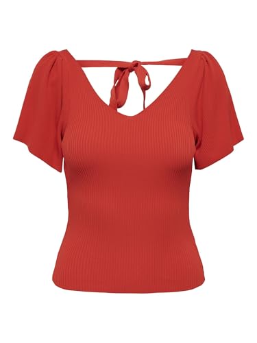 ONLY ONLLEELO S/S Back Pullover KNT Noos Pull-Over, High Risk Red, L aux Femmes ONLY ONLLEELO S/S Back Pullover KNT Noos Pull-Over, High Risk Red, L aux Femmes