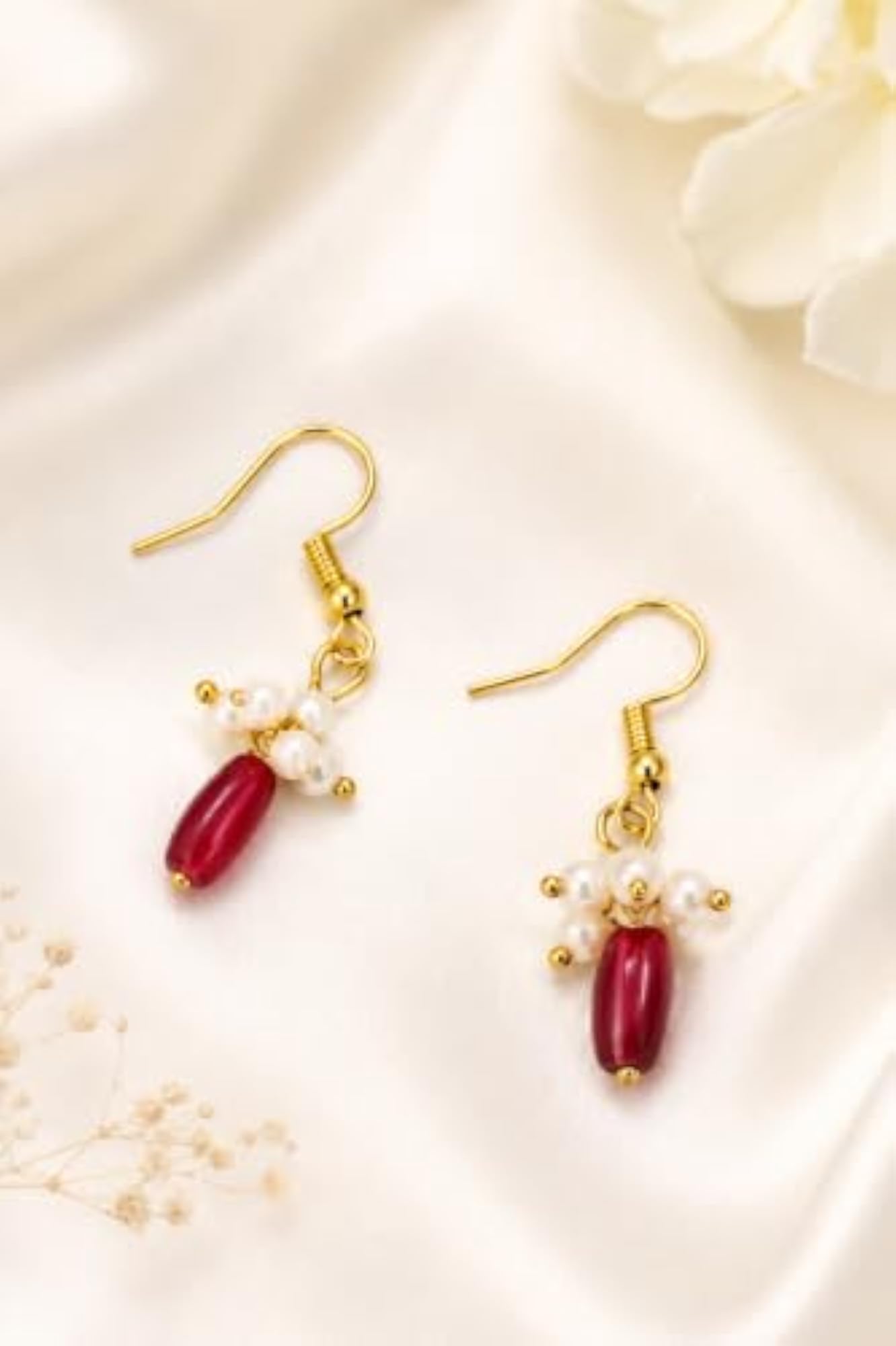 Elegant Gold-Tone Beaded Mala Necklace Set with Matching Drop Earrings