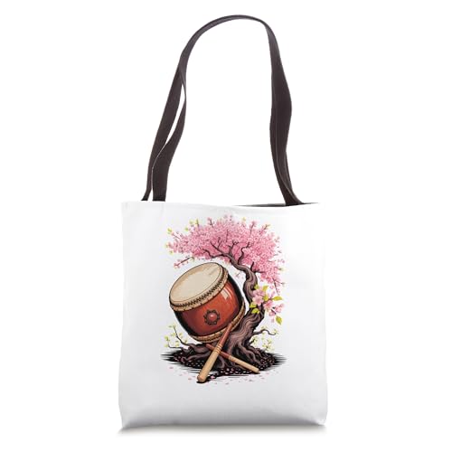 Bolso tote con tambor Taiko y árbol florido, instrumento musical japonés miniatura 1