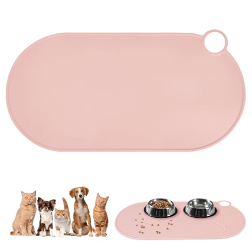 Adiwo Tappetino Ciotola Cane Antiscivolo, Tappetini Impermeabili di Alimentazione del Cane e del Gatto Antiscivolo in Silicone per Cibo e Acqua, Facile da Pulire, 50x25 cm, Rosa