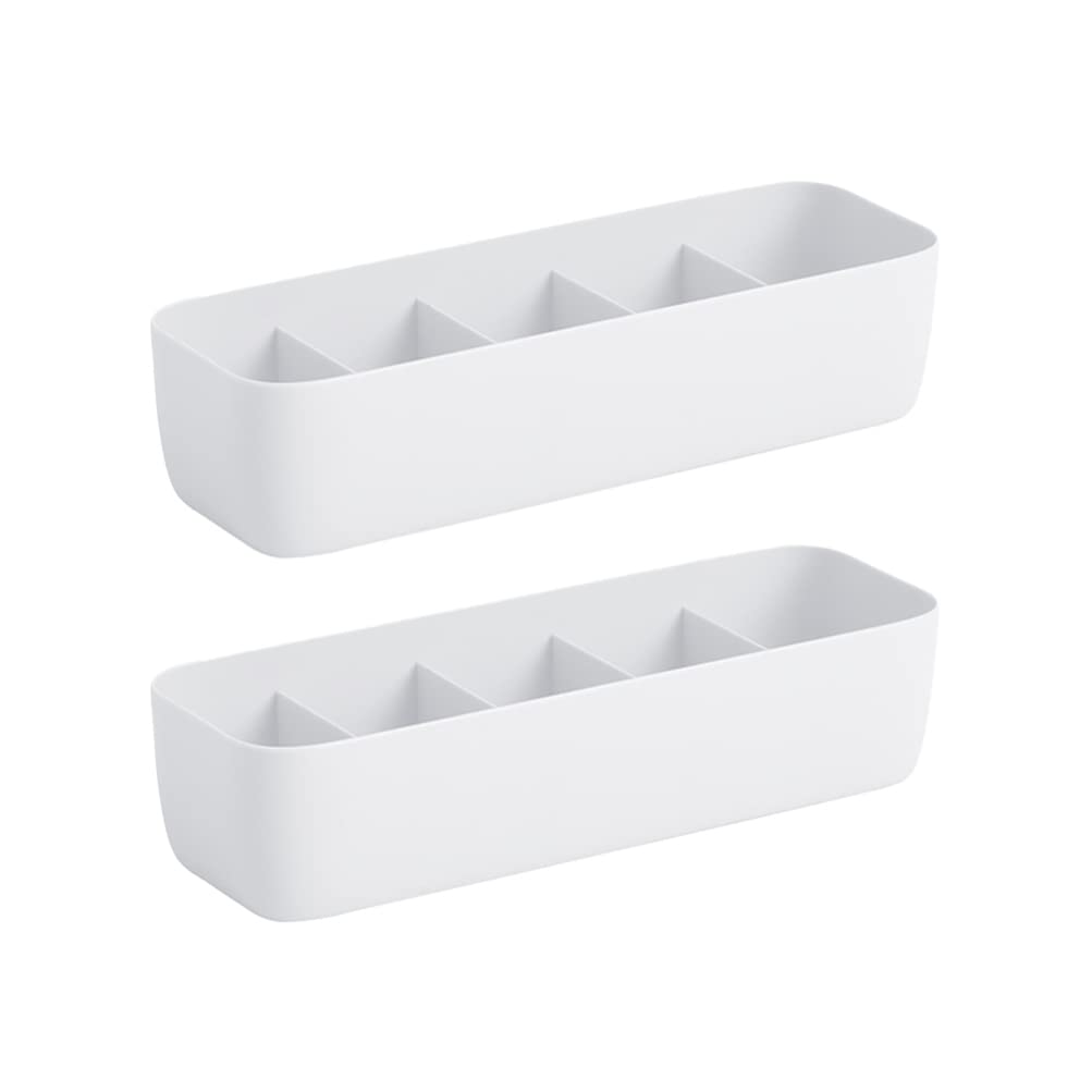 Cabilock White Plastic Sock Storage Box With 5 Compartments For Organising Socks Underwear Gloves - Drawer Divider For Home Lingerie Organisation