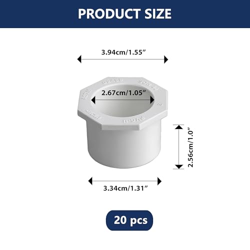 3/4 x 1/2 Inch PVC Reducing Bushing 10 Pcs White Pipe Fitting Adapter Socket x Socket Connection Plastic Schedule 40 Pipe Reducer Bush for Home Plumbing, Pool & Industrial Use - Thumbnail 2