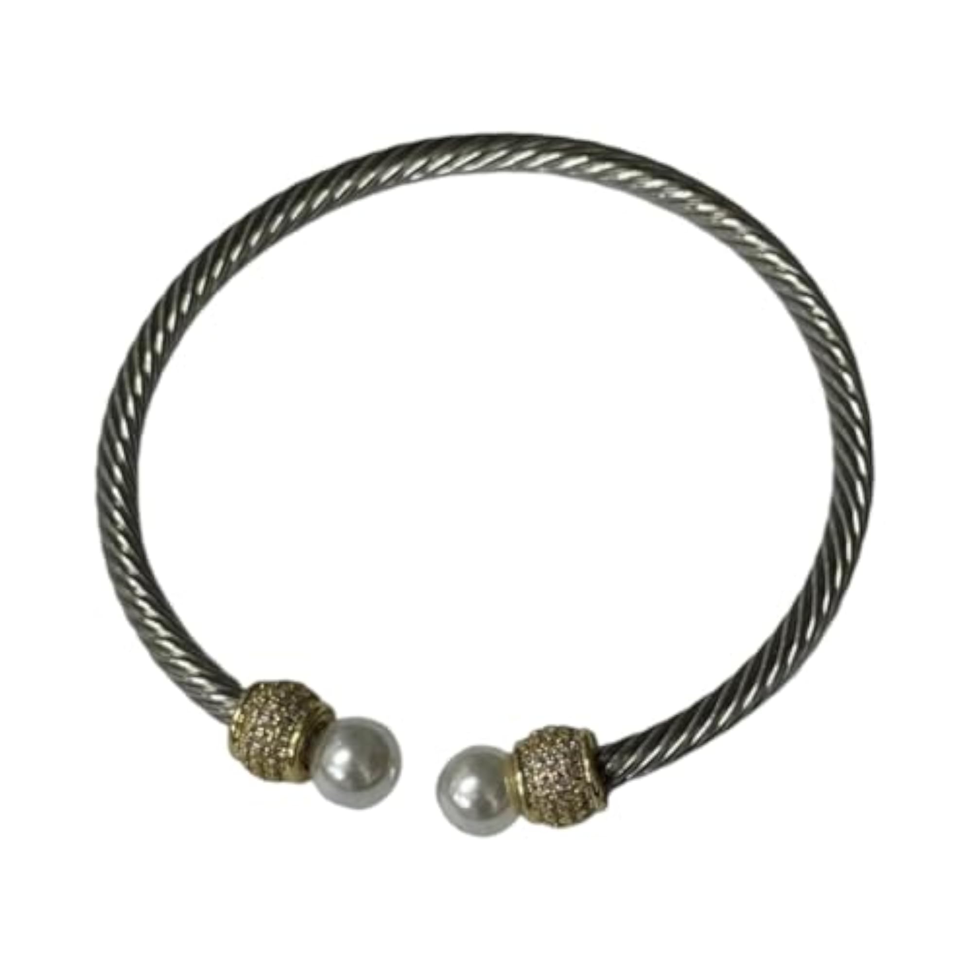 Twisted Cable Wire Bracelet in Two Tone