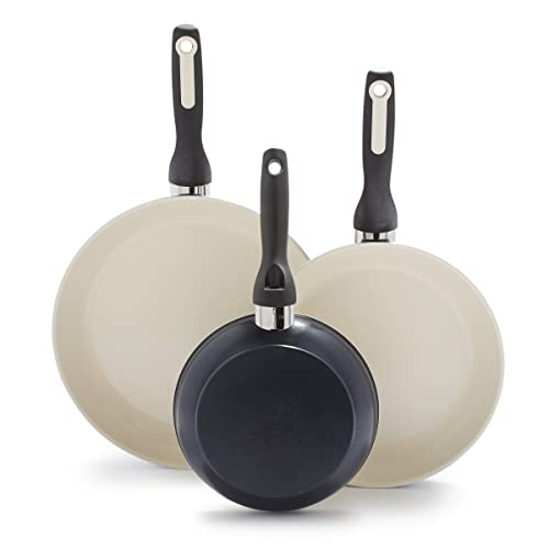 GreenPan Rio Hard Anodized Healthy Ceramic Nonstick, 7" 9.5" and 11" 3 Piece Frying Pan Skillet Set, Soft Grip Handle, PFAS-Free, Dishwasher Safe, Oven Safe, Black by GreenPan - Used condition - US$37.24