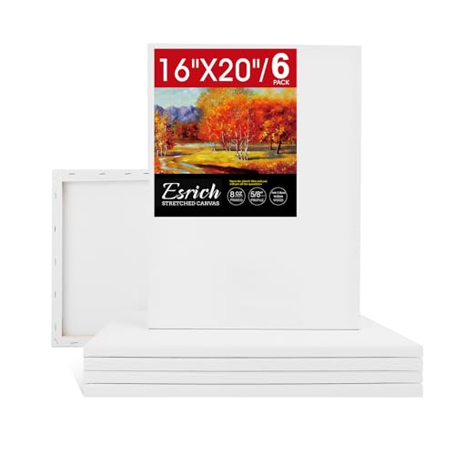 ESRICH Stretched Canvas for Painting 16x20 Inch 6Pack Large Canvas for Painting Primed Acid-Free Cotton Blank Canvases Art Paint Canvases for Oil Paint Watercolor Acrylic Paint Gouache and Tempera.