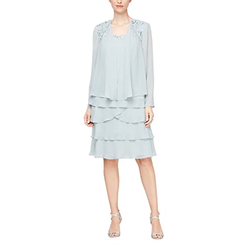 Image of S.L. Fashions Women's Mother of The Bride Tiered Jacket Dress with Shoulder Embellishment