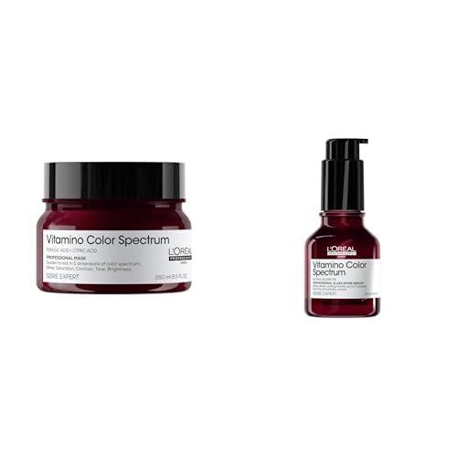 L'Oréal Professionnel, Mascarilla Hidratante y Sérum de Brillo, Para Cabello Teñido, Fija el color hasta 100 días, Antiencrespamiento, Vitamino Color Spectrum, Serie Expert, 250ml + 50 ml
