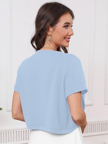 Image of Heymoments Women's Short Sleeve Bolero Shrugs Lightweight V-Neck Open Front Cropped Cardigan (S-2XL)