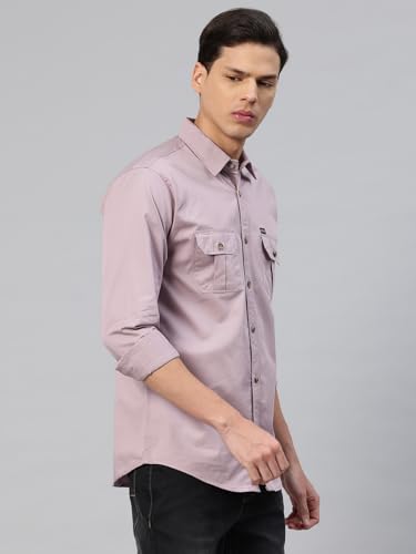 Image of Majestic Man Men's Washed Cotton Twill Casual Shirt -| with Dual Flap Pockets - Slim Fit | Full Sleeve | Casual Wear | Trendy & Comfortable