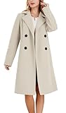 chouyatou Women's Basic Essential Double Breasted Mid-Long Wool Blend Pea Coat (X-Large, Off White)
