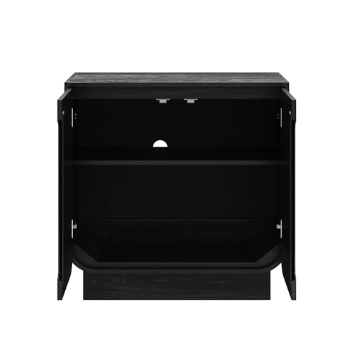 Image of Nathan James Joey Mid Century Modern Buffet Sideboard Storage Cabinet, Arched Accent Cabinet with Rounded Bottom Edges and Integrated Door Pull Cutouts, Black Oak, Set of 3