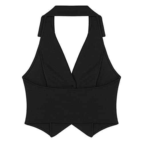 Choomomo Womens Notched Lapel Backless Button Suit Vest Waistcoat Lady Spring Autumn Slim Fit Outerwear4