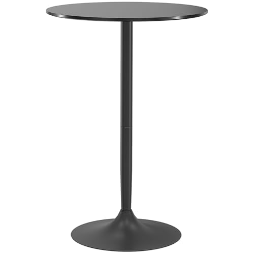 HOMCOM Tavolo Alto da Bar Moderno, Tavolo da Cucina Rotondo per 2 Persone con Base in Acciaio e Piano in MDF, Ø70x102cm, Nero