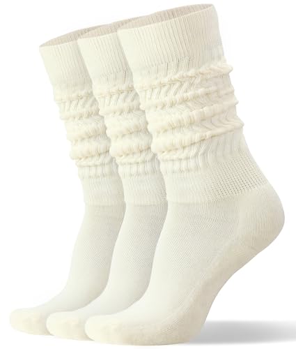 Image of AugRing Womens Slouch Scrunch Socks Retro Knee High Soft Stack Chunky Cozy Boot Socks For Women Size 6-11