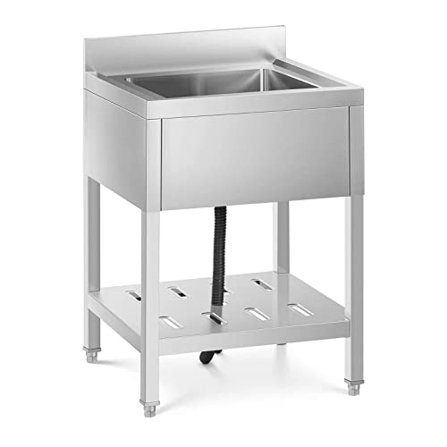 Royal Catering Fregadero Industrial de Cocina con Gran Capacidad RCSSS-60X60-S (Acero inoxidable, Dimensiones del mueble: 60 x 60 cm, 1 cubeta de 45 x 40 x 25,5 cm)