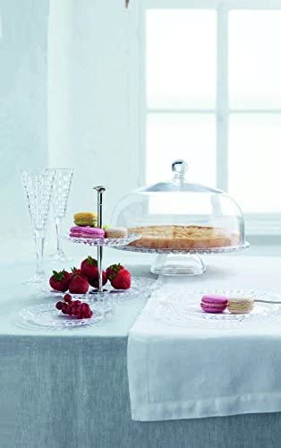 Nachtmann Bossa Nova Collection Crystal Glass Chip & Dip/Cake Plate With Dome, Use As A Cake Stand, Or Serving Platter With Attached Bowl, Clear Glass Round, 12.5-Inch, Dishwasher Safe #TOP7