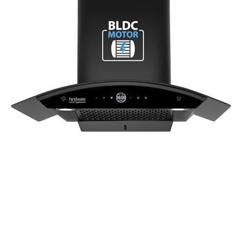 Image of Hindware Smart Appliances | Nadia BLDC 75 IN Kitchen Chimney | 1600 CMH |Curved Glass | Filterless | Auto Clean | Touch Control, Motion Sensor | 12 Yrs Warranty on Motor & 3 Yrs on Product (Black)